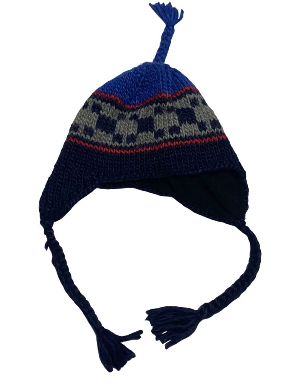 Covington One Size Wool Blend Winter Knit Beanie Hat Ear Flaps Tassel Geometric
